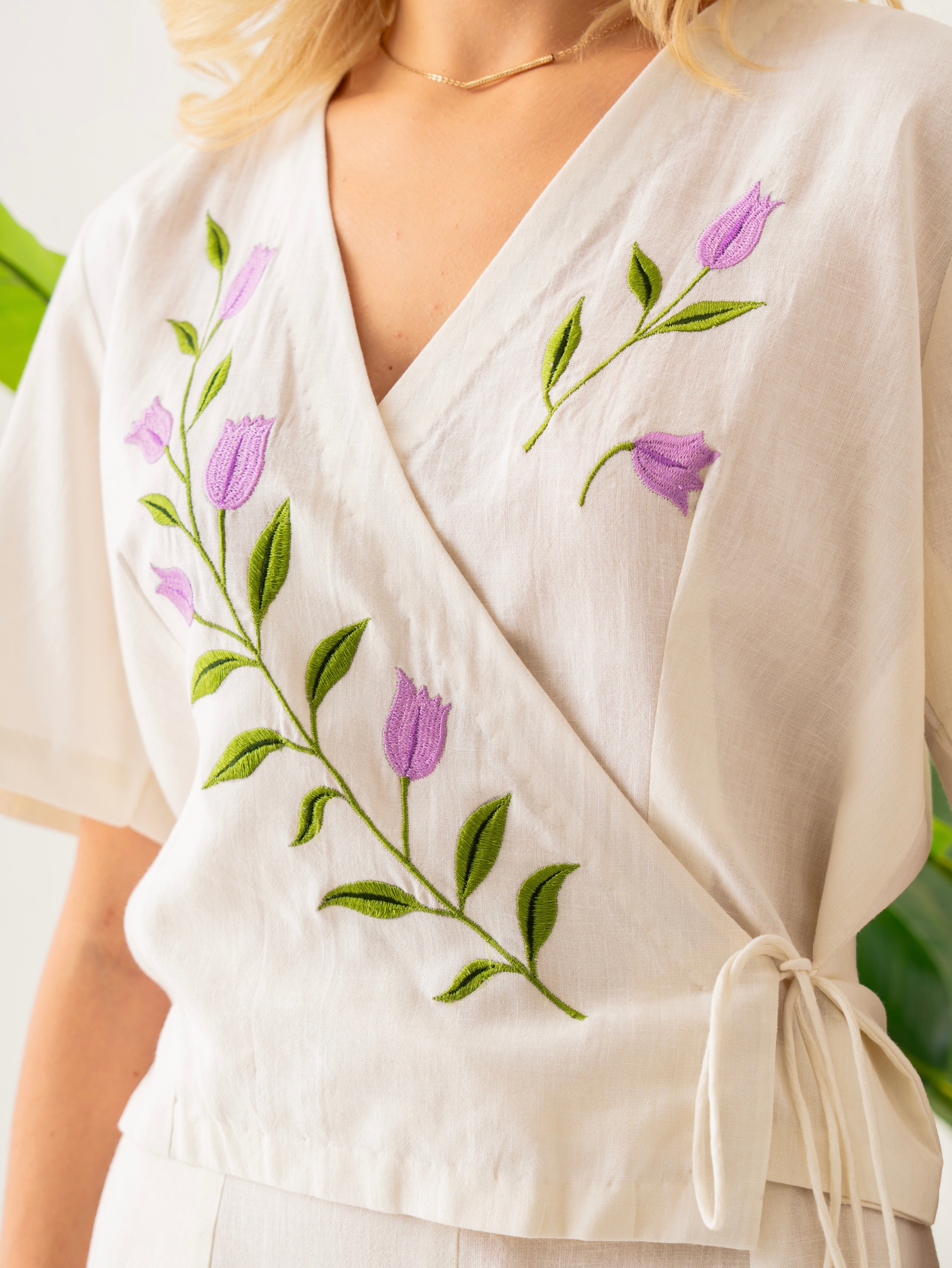 Lavender Tulip Wrap Top