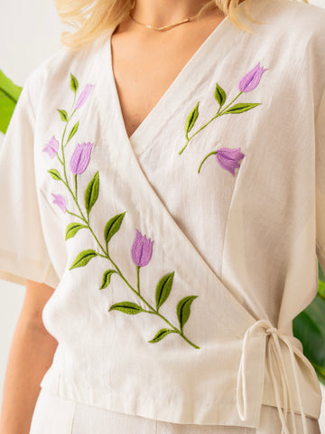 Lavender Tulip Wrap Top