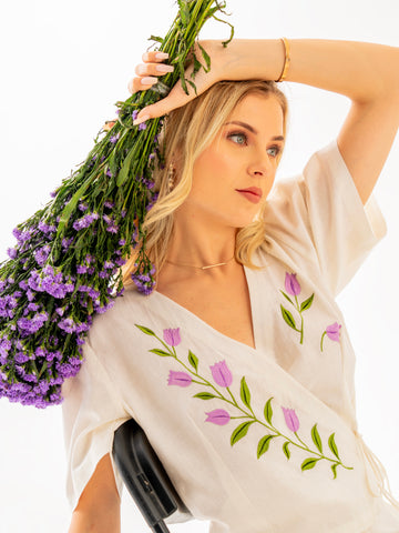 Lavender Tulip Wrap Top
