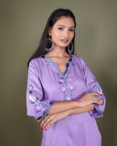 Lavender Grace Embroidered Kurta Set