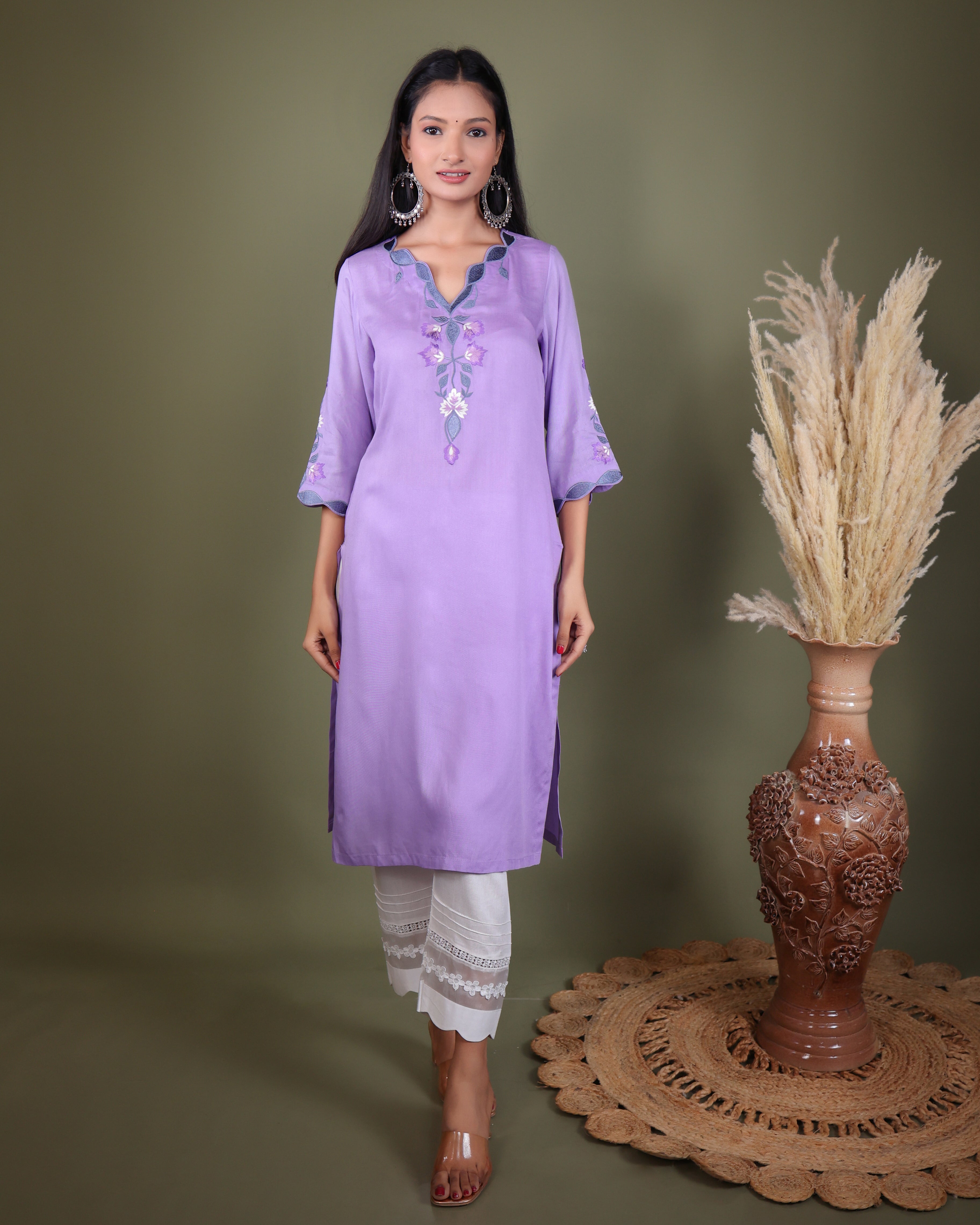 Lavender Grace Embroidered Kurta Set