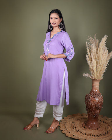 Lavender Grace Embroidered Kurta Set